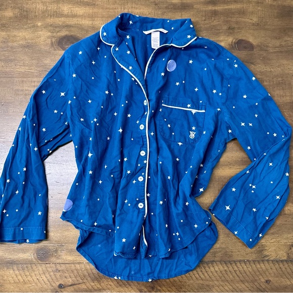 Victoria's Secret Other - Victoria’s Secret Blue Star Print Pajama Top XS Button Up Long Sleeve Sleep Shir